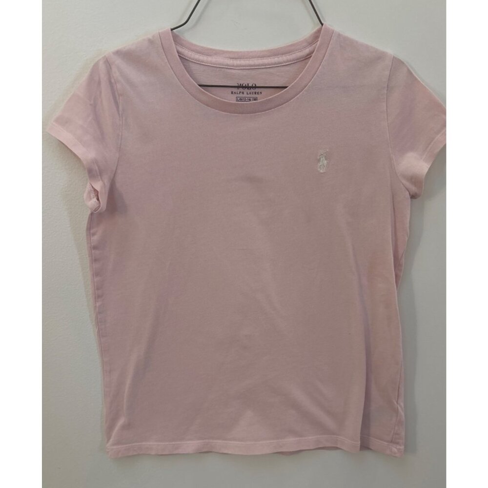 Ralph Lauren Polo Girls Pink Cotton T-Shirt L (12-14) Embroidered Logo Casual Sh